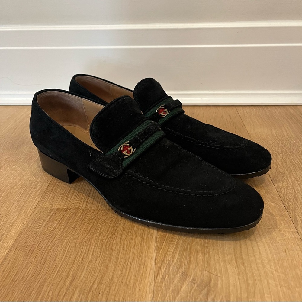 GUCCI GG Horsebit Web loafers black suede 9 B 39 EUR Vintage Women’s Luxury